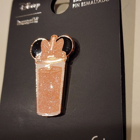 Loungefly Disney Minnie Mouse Glitter Tumbler Pin Sparkling Rose Gold Drink NEW - Picture 5 of 11